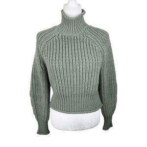 H&M Sweater Women Extra Small Green Heavy Knit Turtleneck Pullover Wool Blend